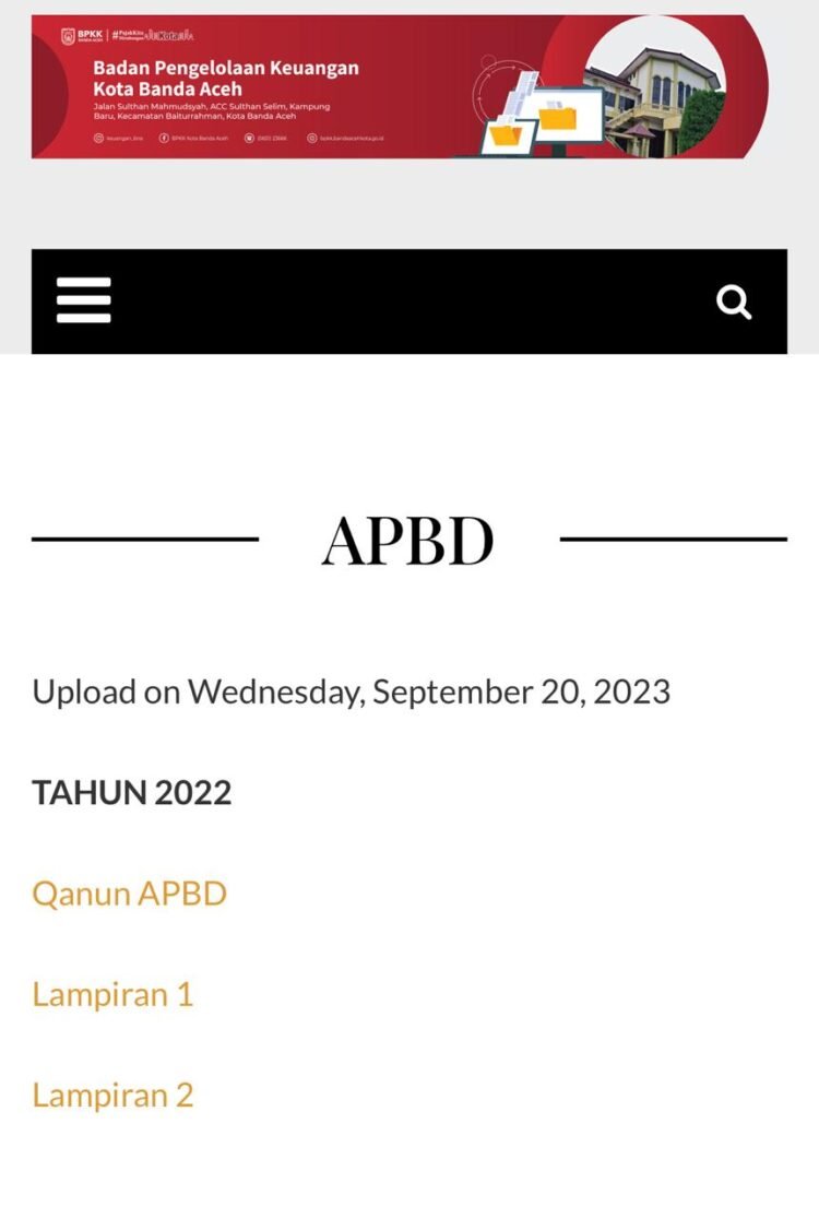 Dokumen Qanun APBK Banda Aceh Hilang di Situs Pemko Banda Aceh