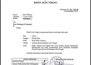 Beredar Surat Undangan Bupati Aceh Tengah Terkait Ekplorasi Tambang Emas dengan Calon Investor, Ada Apa?