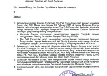 Pemerintah Aceh Surati Menteri ESDM, Perjuangkan Pengolahan Gas Tangkulo Blok Andaman di Wilayah Darat