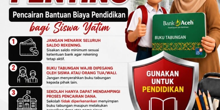 Dinas Pendidikan Aceh Ingatkan Penerima Bantuan Pendidikan Yatim Gunakan Dana Sesuai Peruntukan