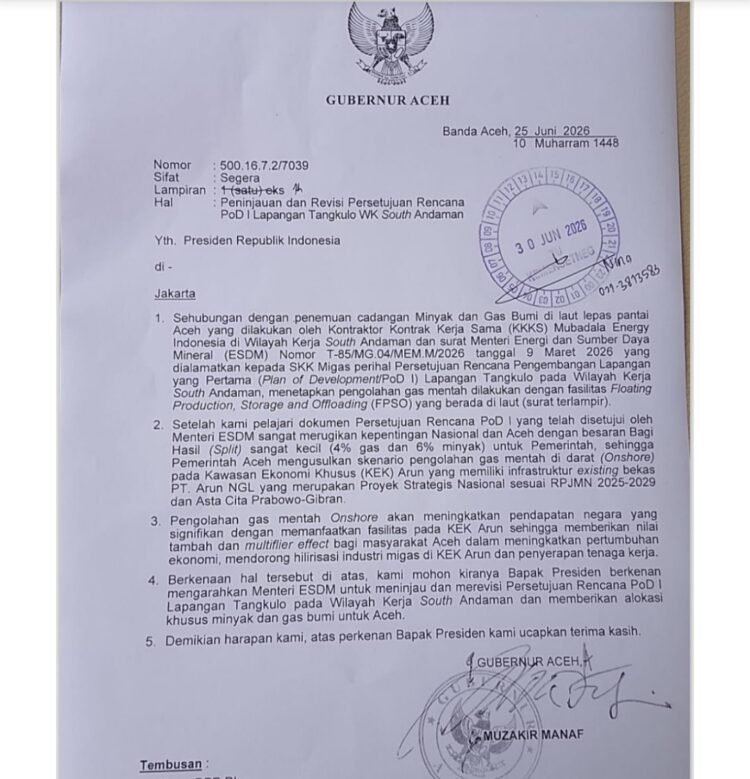 Perjuangkan Hak Aceh Terkait Blok Andaman, Ini Isi Surat Gubernur Mualem untuk Presiden Prabowo